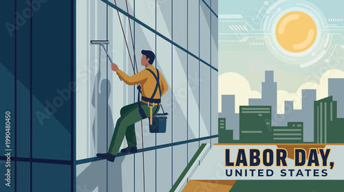 Labor Day United States Illustration Featuring Window Cleaner