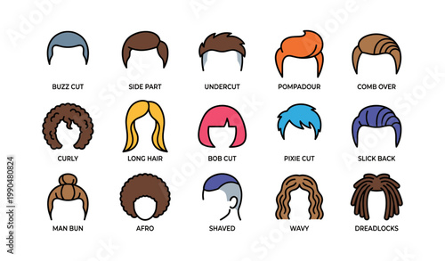 Hairstyle icons displayed in grid on white background