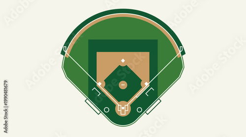 Detailed overhead illustration of a classic baseball diamond, perfect for sports design, game strategy, and athletic event concepts. Features all essential field markings and zones
