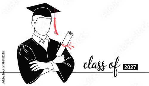 Graduation illustration a minimalist sketch celebrating the class of 2027's achievements
