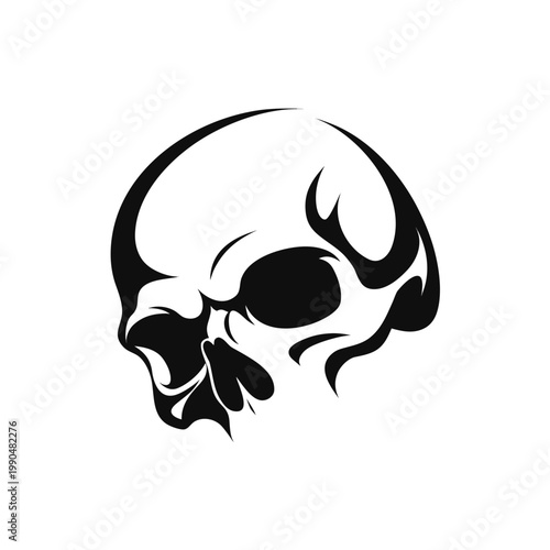 Tribal skull vector illustration, minimalist black and white human cranium silhouette, edgy gothic skull graphic for tattoo design and apparel