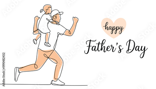 Father's day illustration a sketch of a father and son running together joyfully