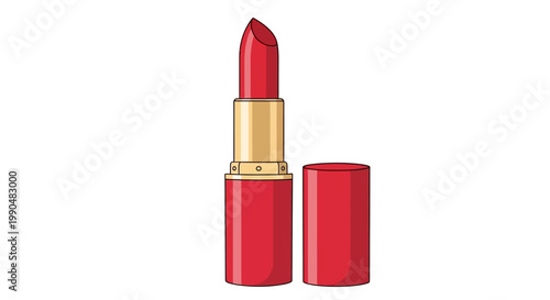 Red lipstick illustration with open cap on white background