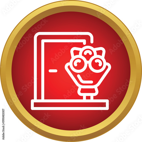 Bouquet of flowers with door representing delivery service