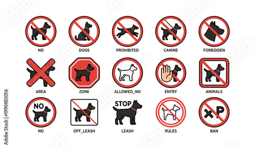 No dogs and prohibition icons showing dog bans and entry rules