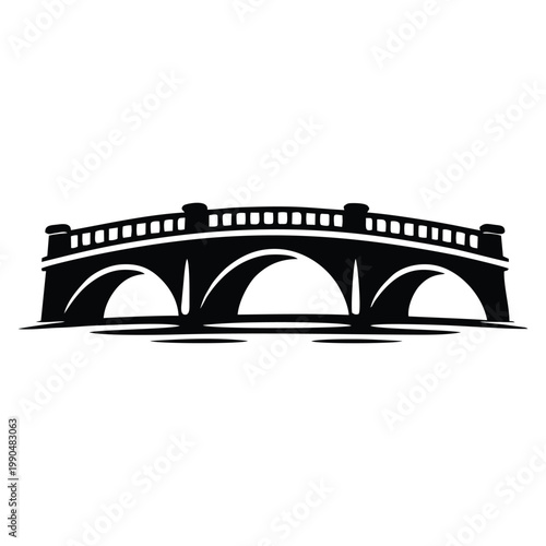 Classic Stone Arch Bridge Silhouette Black Vector Icon Infrastructure and Engineering Symbol