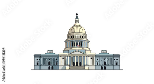Illustration of United States Capitol Building on White Background