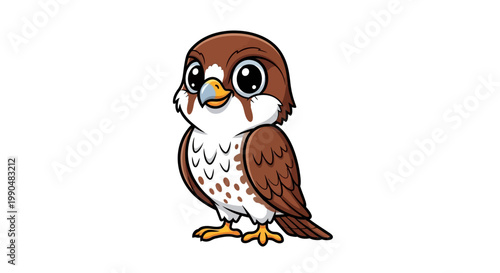 Cute cartoon falcon with big eyes on white background
