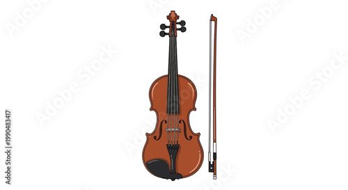 Illustration of a classic violin with bow on white background
