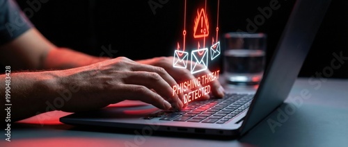 Detecting phishing threats in cybersecurity digital workspace graphic content dark environment close-up viewpoint online safety awareness