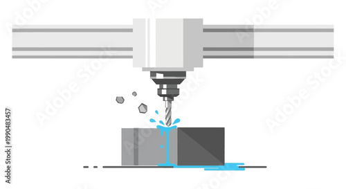 Industrial CNC machine drilling metal block with precision