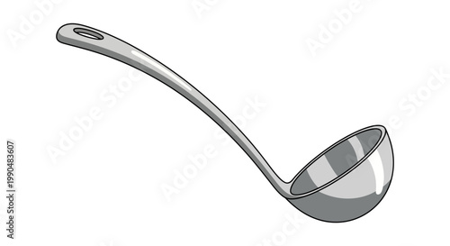 Vector illustration of a shiny metal soup ladle on white background