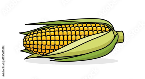 Vector illustration of a corn cob with green husk