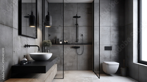 Modern bathroom interior design clean restroom space urban environment minimalist viewpoint