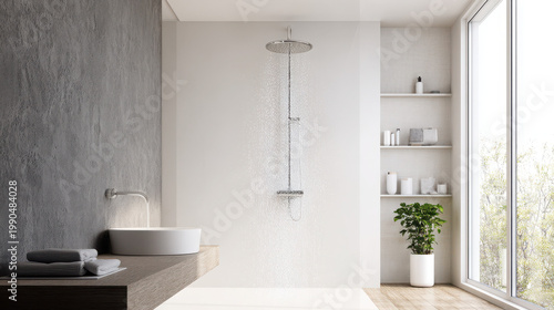 Elegant and clean bathroom interior design modern restroom space minimalist environment bright natural light