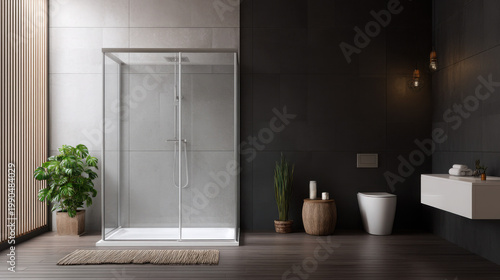 Clean bathroom interior design modern restroom stylish shower space minimalist environment contemporary viewpoint
