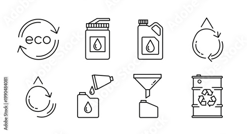 Set of icons representing eco friendly fuel and recycling symbols.