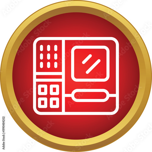 Automated teller machine displaying a screen and keypad for bank transactions in a simple style