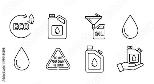Set of icons representing oil and eco friendly products.