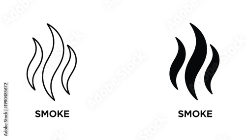 Minimalist smoke trail vector icon set representing gaseous atmospheric plumes in clean black and white outline and solid graphic styles for modern design interface elements