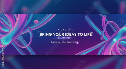 Abstract fluid shapes and glowing lines on a gradient background representing creativity and innovation for technology or design concepts