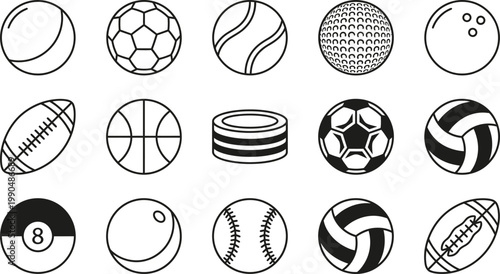 Diverse sports balls collection business icon set for sports equipment recreation and athletic activities