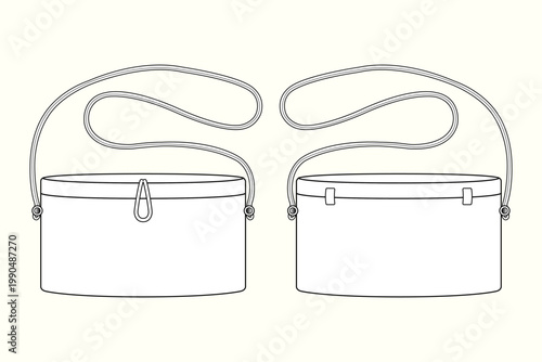 Minimal Cylindrical Shoulder Bag with Drawstring Detail Technical Flat Sketch