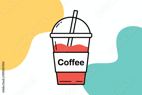 Colorful illustration of a disposable cup of cold coffee drink