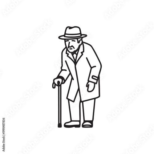 Old man hat outline vector flat illustration design