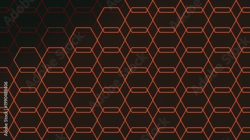 Abstract futuristic neon red hexagon lattice and line grid on dark background, seamless geometric technology texture for cyber, sci fi, UI and motion design