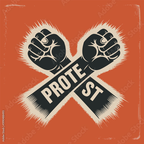 Raised fists with protest banner a symbol of resistance and collective action