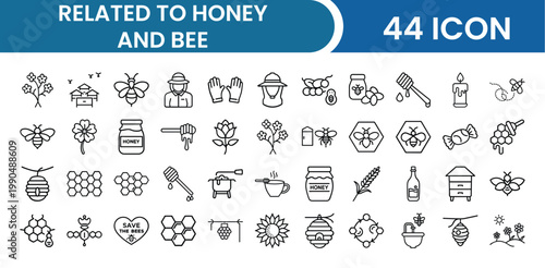 Honey and Bee Icon Pack – Apiary, Beekeeping, Nature, Sweet, Nectar Vector Icons