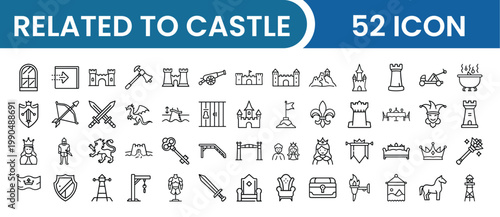 Castle Icon Pack – Medieval Fortress, Palace, Kingdom, Architecture Vector Icons