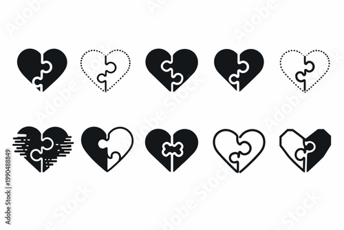 Interlocking hearts a collection of black and white puzzle piece designs
