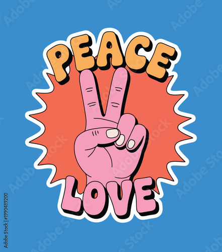 Retro peace and love hand sign a vibrant 1960s inspired illustration