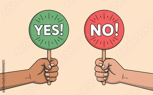 Yes and no signs a visual representation of choice and decision making