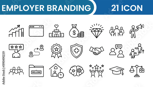 Employer Branding Icon Pack – [Number] HR, Recruitment, Company Culture, Hiring, Corporate Identity Vector Icons