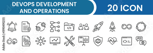 DevOps Development & Operations Icon Pack – 20 CI/CD, Automation, Cloud, Deployment, Software Engineering Vector Icons