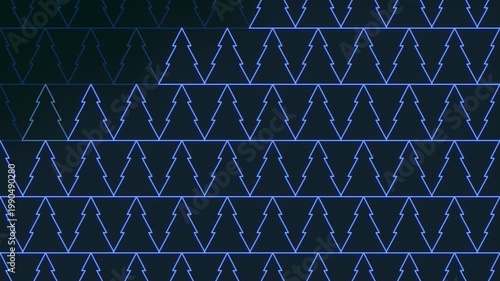 Abstract holiday footage with repeating neon blue Christmas tree outlines in rows on a dark background, ideal for seasonal promos, winter events, and digital backdrops