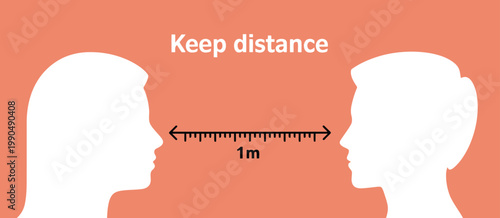 Social distancing guideline maintaining one meter distance between individuals for safety