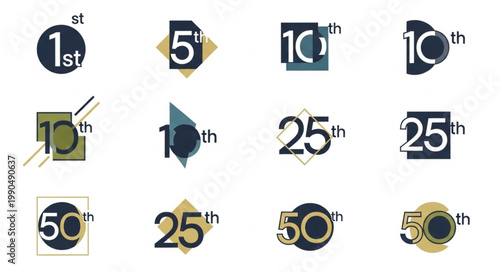 Collection of anniversary and milestone number logos.