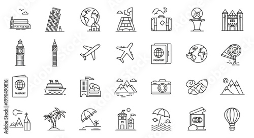 Collection of Travel and Transportation Icons.