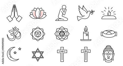 Collection of Religious Symbols and Icons for Spirituality.