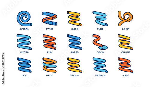 Assorted water slide icons showing different slide shapes on white