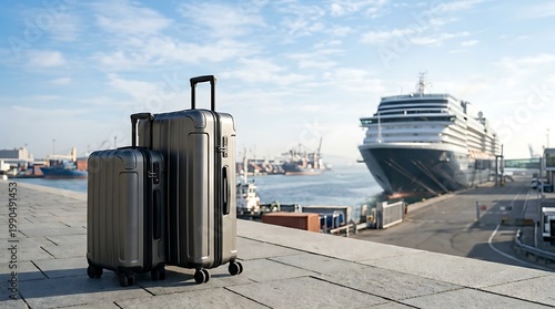 Koper besar dan kecil di pelabuhan dekat kapal pesiar di dermaga, perjalanan dan liburan di laut