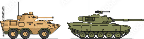 Armored Military Vehicles with Tank and Infantry Fighting Vehicle, Detailed Army Transport and Combat Machines for Defense, Warfare Concepts and Tactical Vector Illustration.