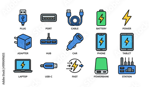 Charging and power icons for devices and accessories layout