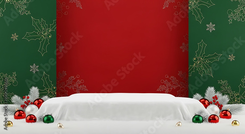 Christmas Holiday Background with Ornaments and Snow