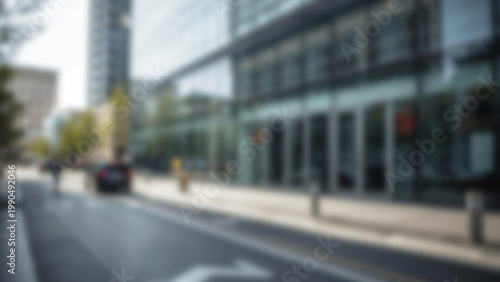 Blurred City Street Scene with Modern Buildings and Urban Environment.