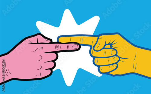 The creation of adam homage two hands reaching for a glowing star